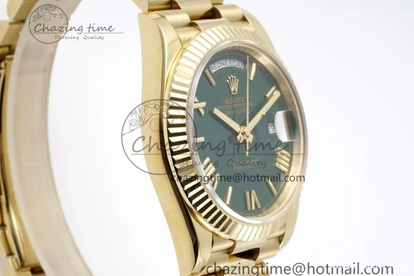 AAA Replica Watches 904L A2836 Green Gain Bracelet EasyMatch YG on V Roman 40 JDF DayDate Dial Markers Weight Steel 1822 President 0109